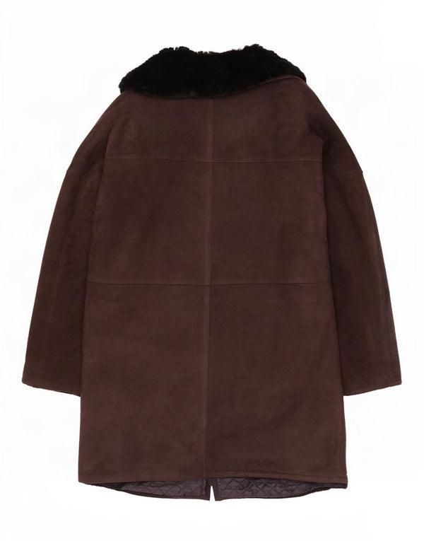 vintage Femme Veste Shearling Ouverte UK 12 Brun Moyen