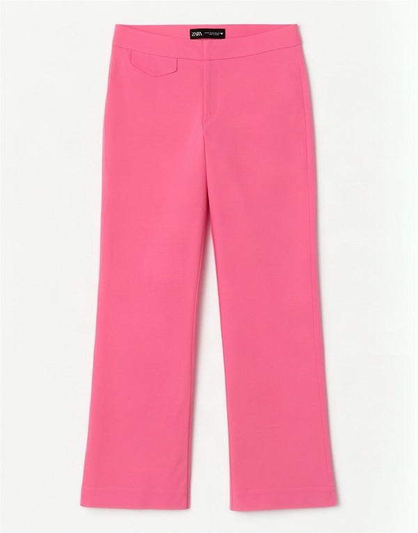 Pantalon décontracté droit femme Zara XS W24 L25 coton rose