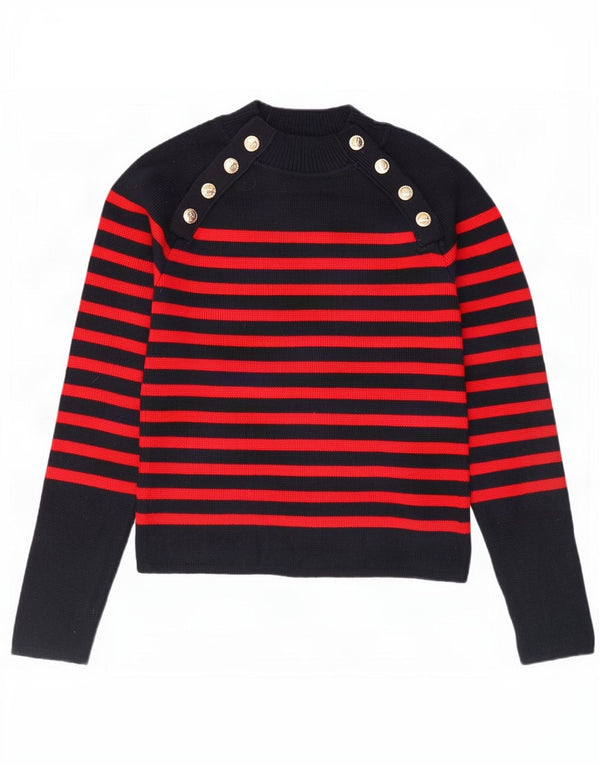 Zara Womens Crop Turtle Neck Jumper Sweater UK 10 Petit Bleu Marine Rayé