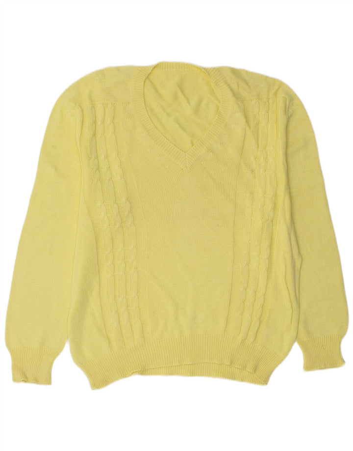 vintage Homme Col V Pull Pull Grand Jaune