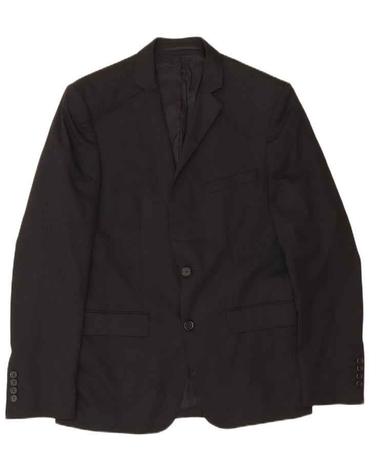 Zara Veste Blazer 2 Boutons Homme EU 46 Petit Noir Polyester