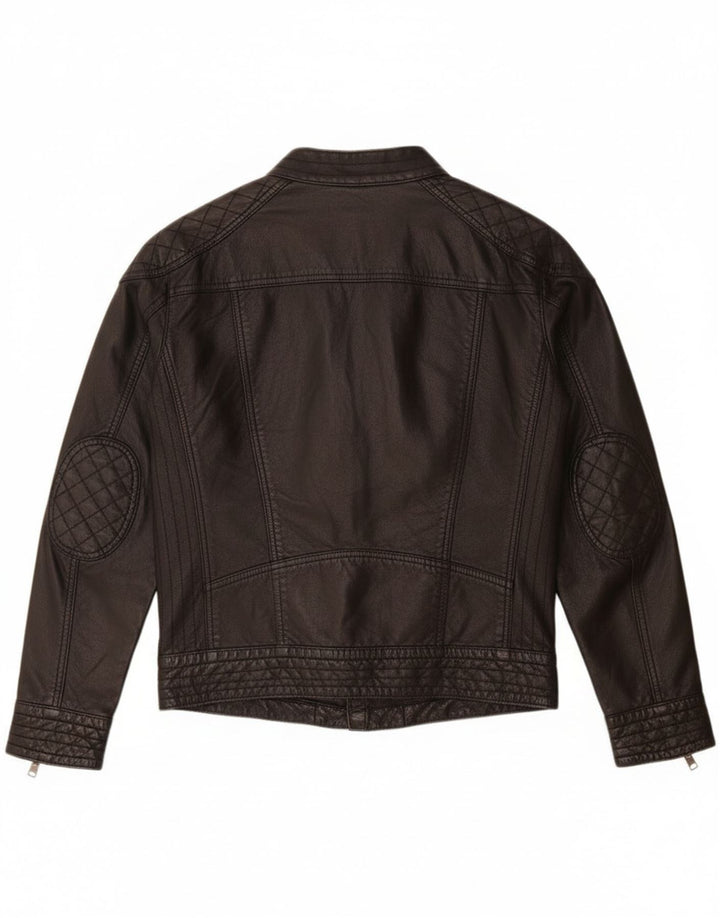 PEPE Jeans Veste de motard en cuir pour femme UK 14 Cuir noir moyen