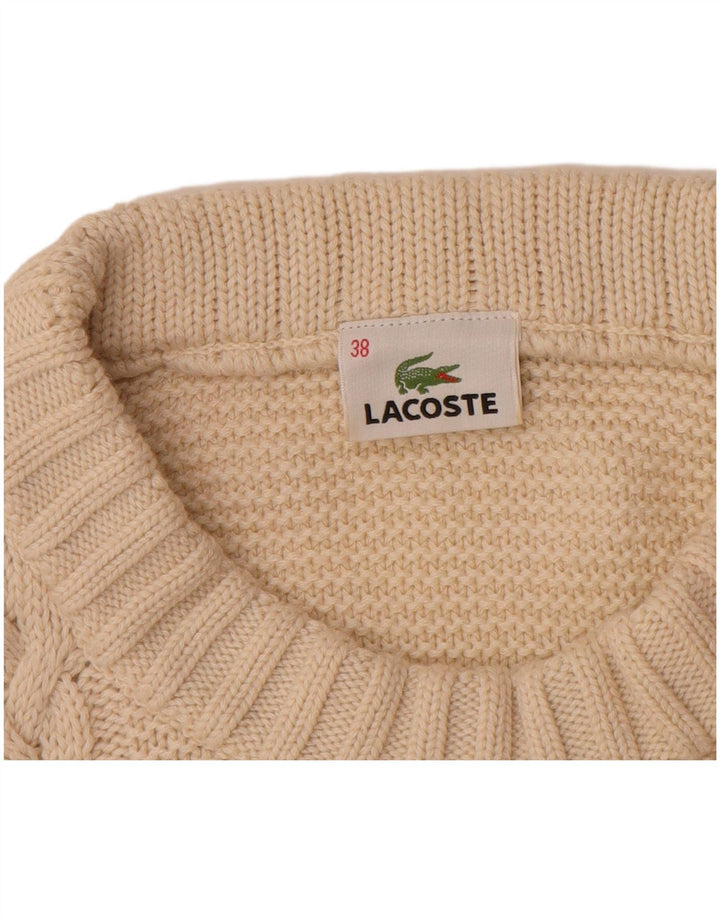 LACOSTE Femme Crew Neck Jumper Pull Taille 38 Laine Beige Moyen