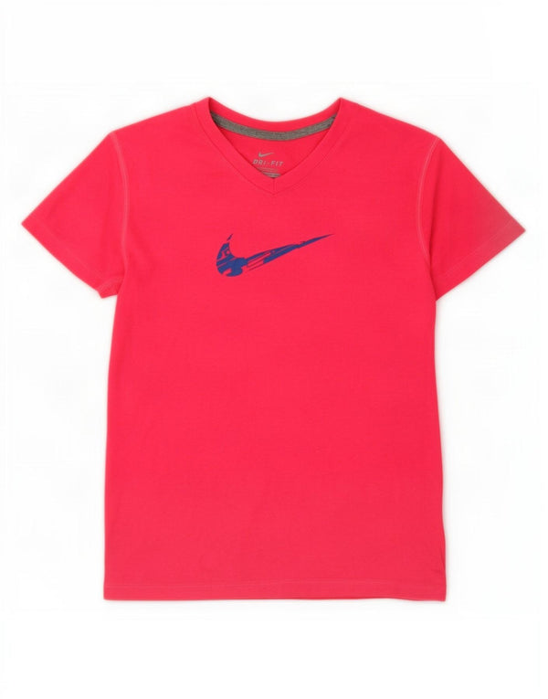 Nike Girls Dri Fit Graphic T-Shirt Top 12-13 Years Large Pink Polyester