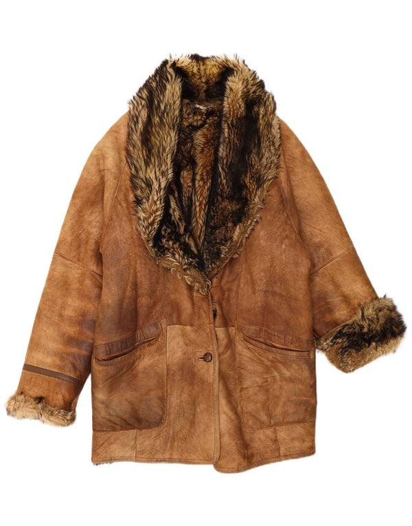 Mabrun Manteau surdimensionné en peau de mouton pour femme IT 44 en peau de mouton marron moyen