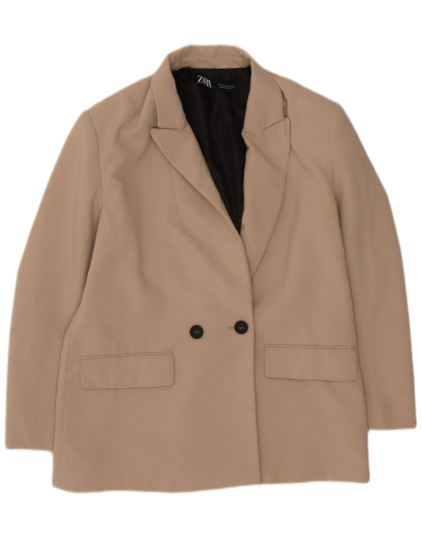 Zara Veste blazer surdimensionnée à double boutonnage pour femme UK 10 Petit Beige