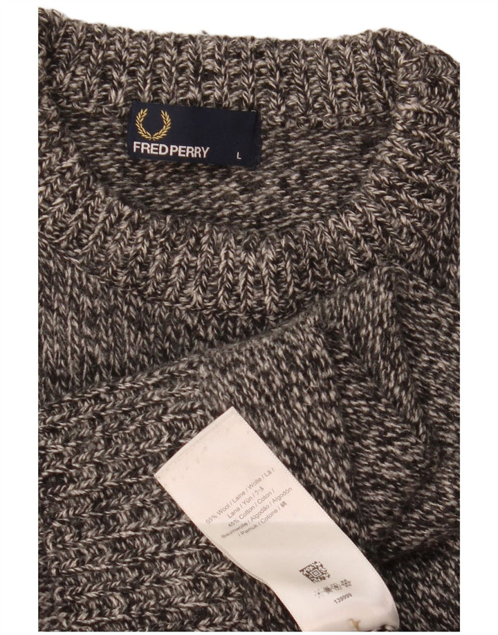 Fred Perry Pull à col rond pour homme en laine mouchetée grise