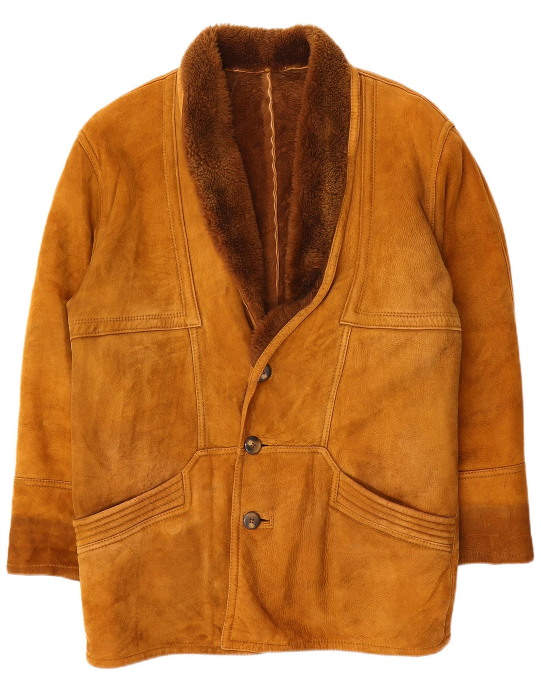 vintage Mens Shearling Overcoat IT 46 Petit Shearling Brun