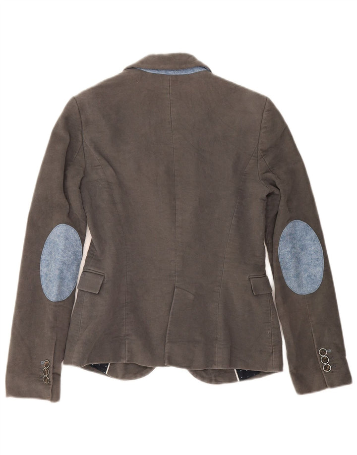 ZARA Womens 1 Button Blazer Jacket UK 10 Small Grey Cotton