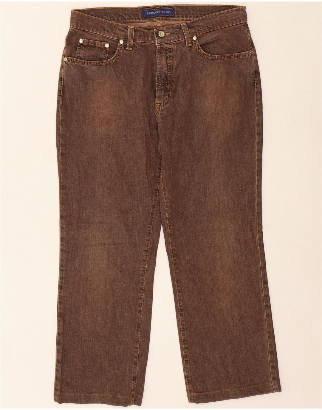 TRUSSARDI Mens Straight Jeans W31 L26 Brown Cotton Vintage Trussardi and Second-Hand Trussardi from Messina Hembry 