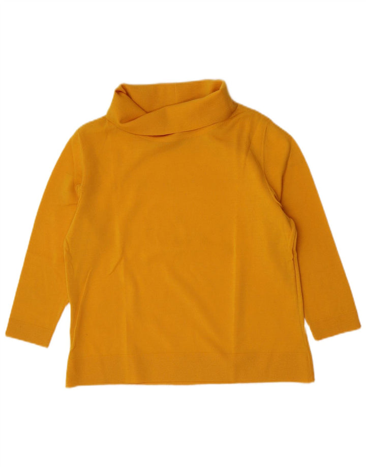 vintage Femmes Roll Neck Top 3/4 Manches UK 14 Jaune Moyen