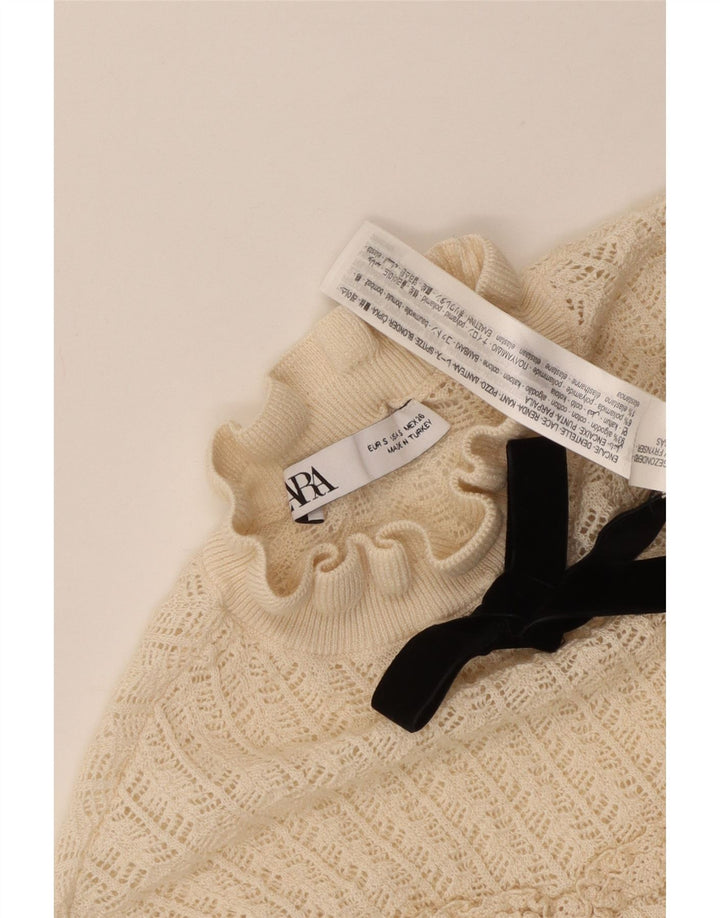 Zara Pull transparent à col roulé pour femme UK 8 Small Blanc cassé
