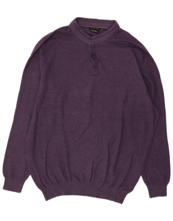 Massimo Dutti Pull à col boutonné pour homme 2XL Violet Coton