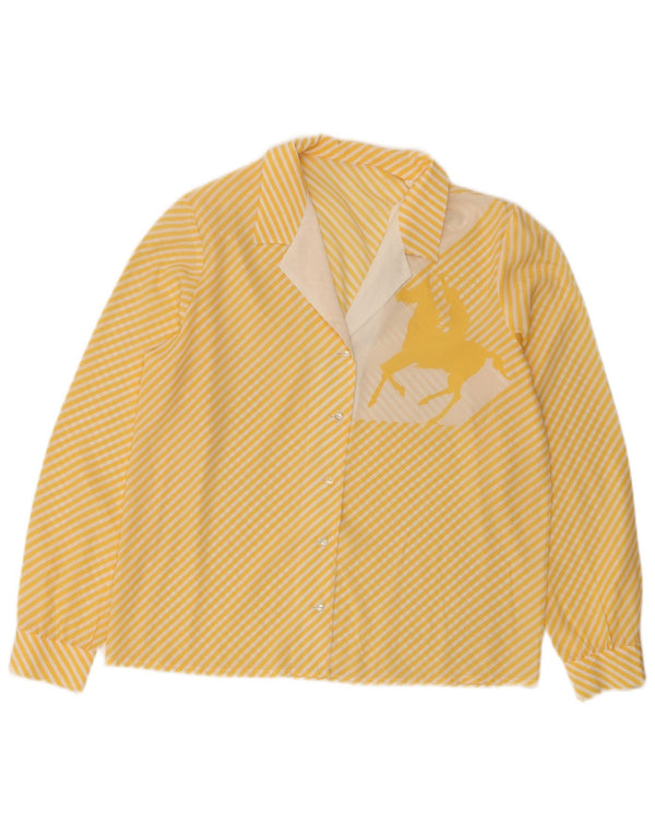 vintage Femme Chemise Graphique Blouse UK 16 Grande Rayure Jaune