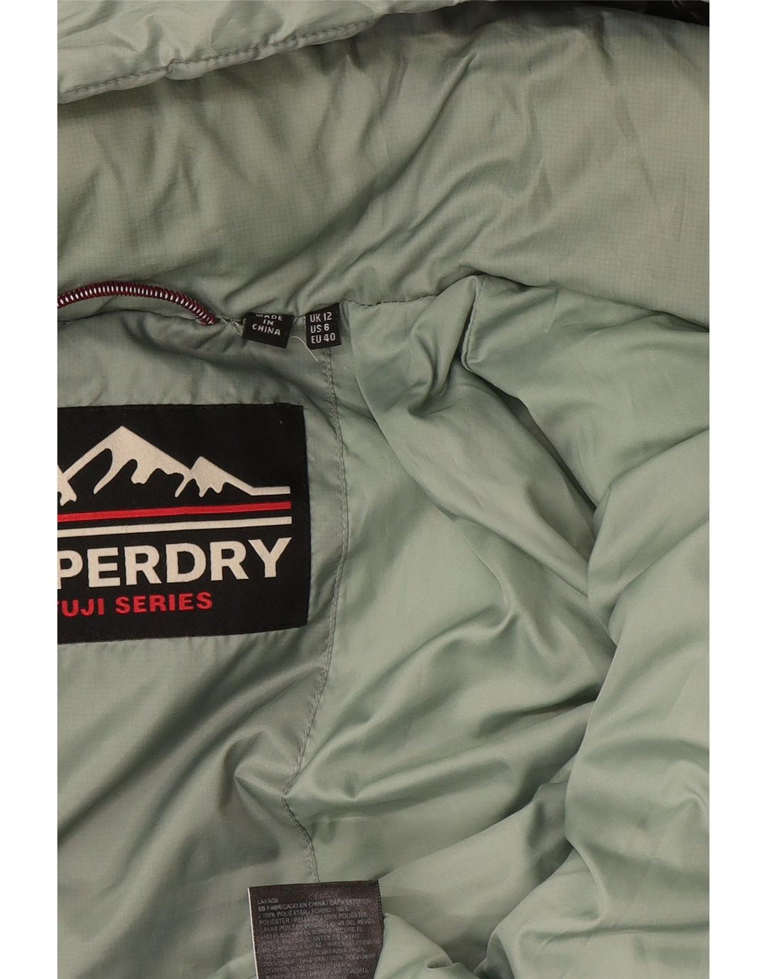 Superdry Veste rembourrée à capuche pour femme UK 12 Polyester vert moyen