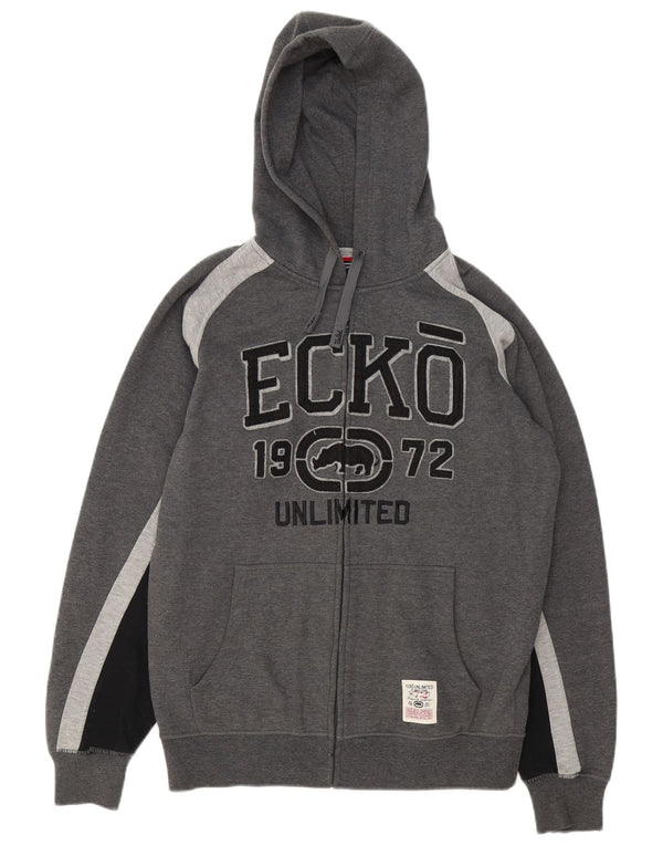 Ecko Unltd Pull à capuche zippé graphique pour homme en polyester gris moyen