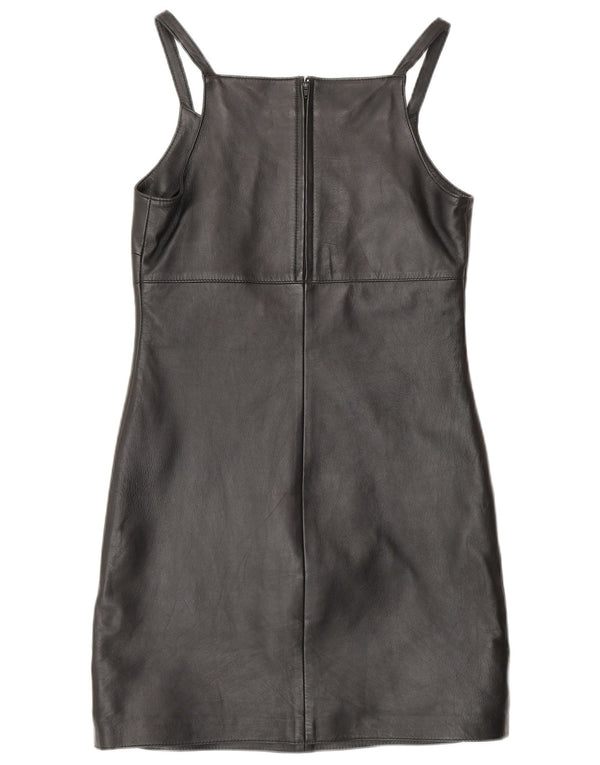 MADDOX Robe fourreau en cuir sans manches pour femme UK 10 Petit cuir noir