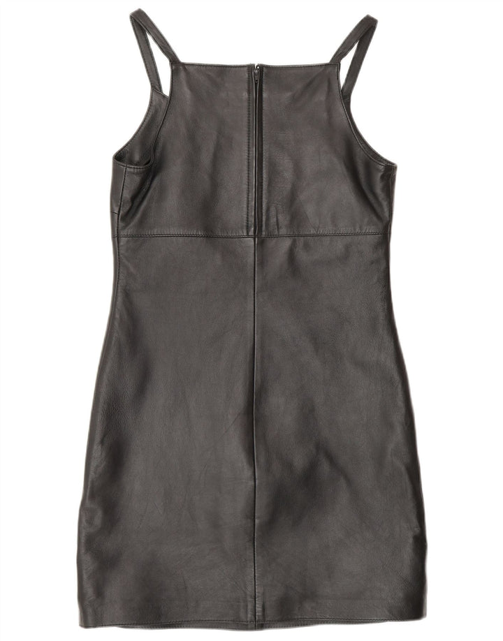 MADDOX Robe fourreau en cuir sans manches pour femme UK 10 Petit cuir noir