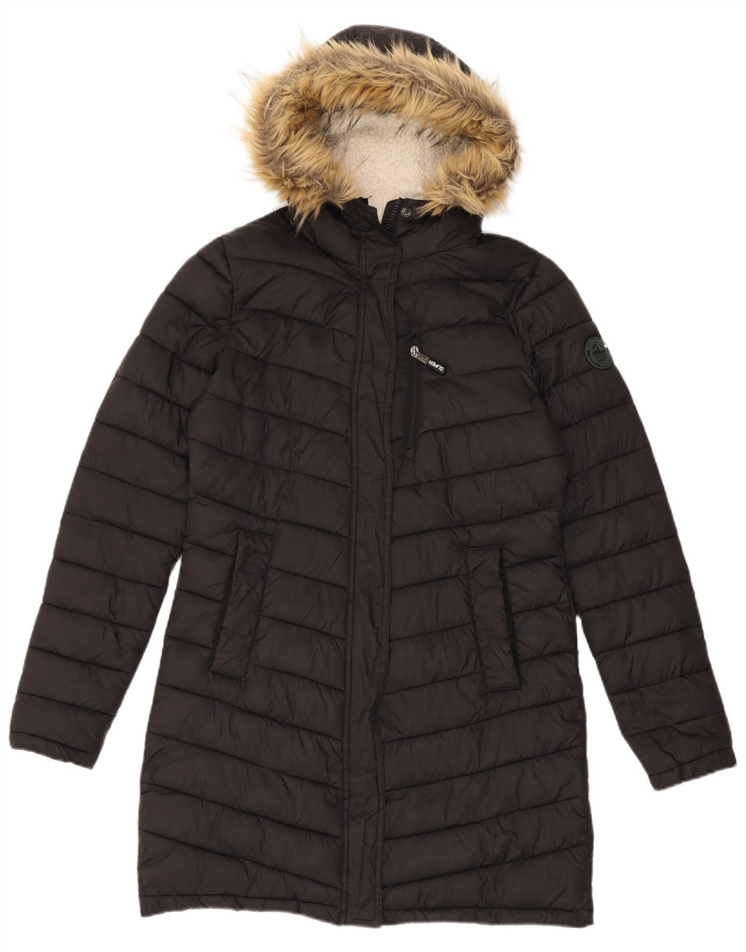 Superdry Manteau rembourré à capuche pour femme UK 12 Nylon noir moyen