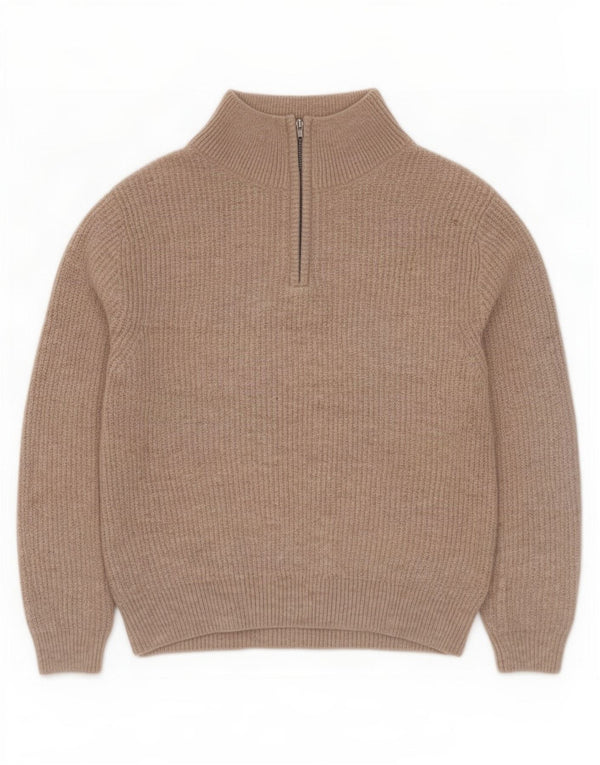Zara Pull Col Zippé Fille 9-10 Ans Acrylique Beige