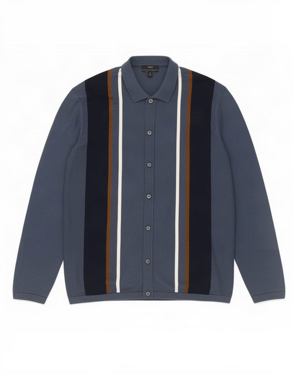 Marks & Spencer Cardigan pour homme en coton rayé bleu 2XL