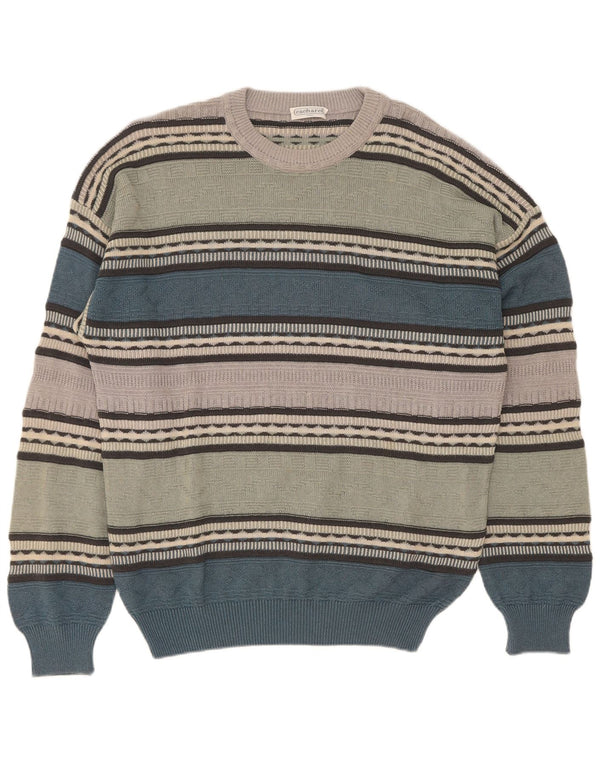 Cacharel Pull col rond pour homme EU 52 Large Vert Colorblock