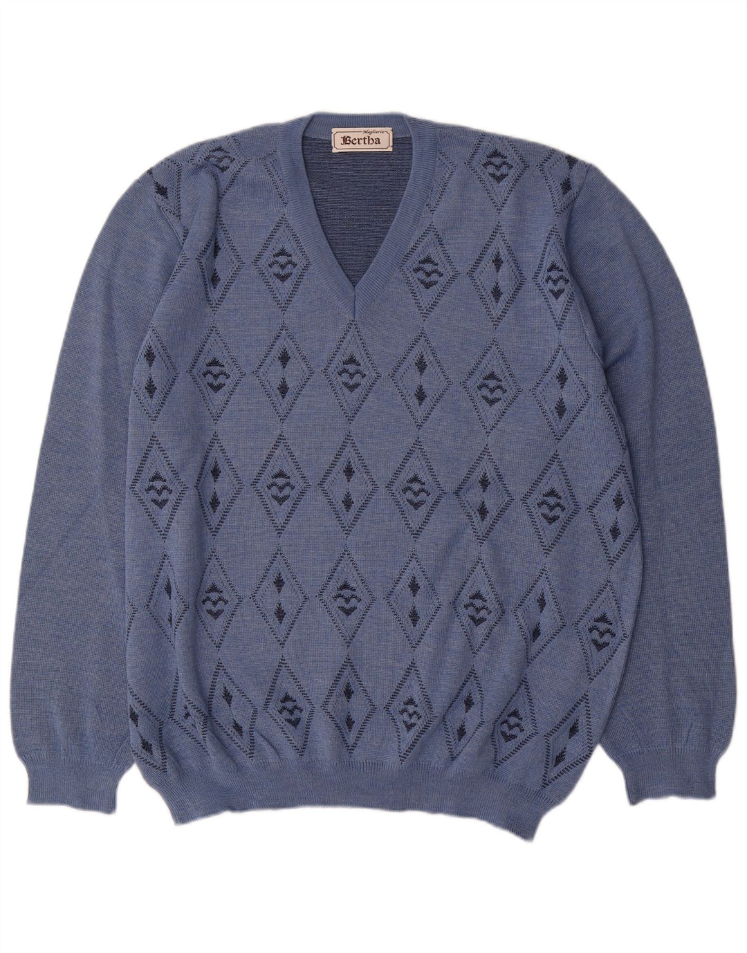 Maglieria Pull col V pour homme IT 54 XL Bleu Argyle/Diamond Laine