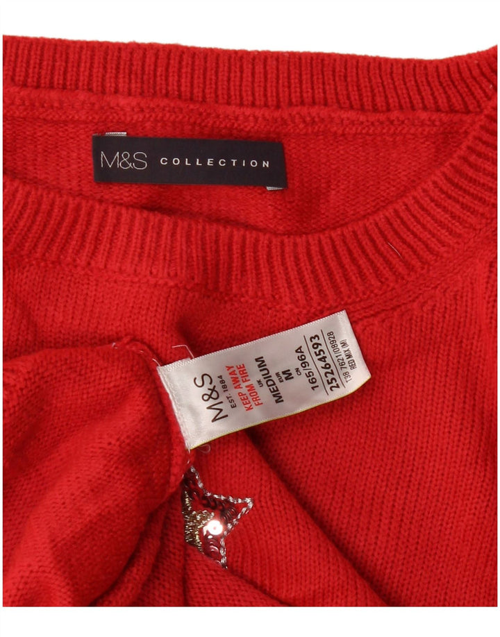 Marks & Spencer Pull graphique à col rond pour femme UK 14 Rouge moyen