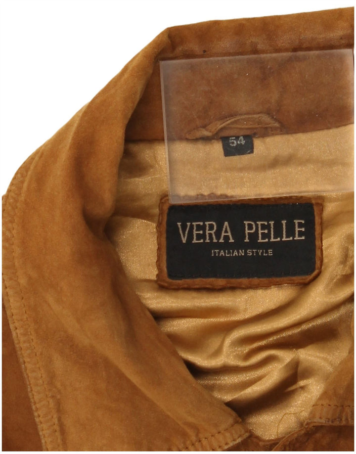 VINTAGE Veste en Daim Bomber Homme IT 54 2XL Cuir Marron