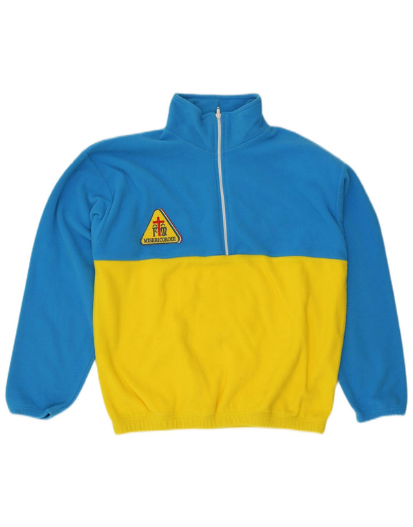 Vintage Mens Graphic Zip Neck Fleece Jumper Petit Bleu Colorblock