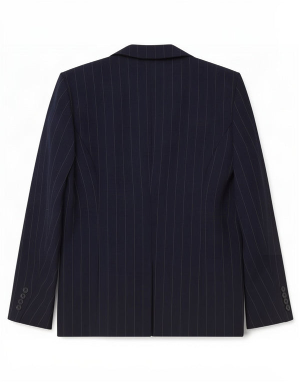 Bhs Veste Blazer Double Boutonnage Femme UK 14 Grande Rayure Bleu Marine