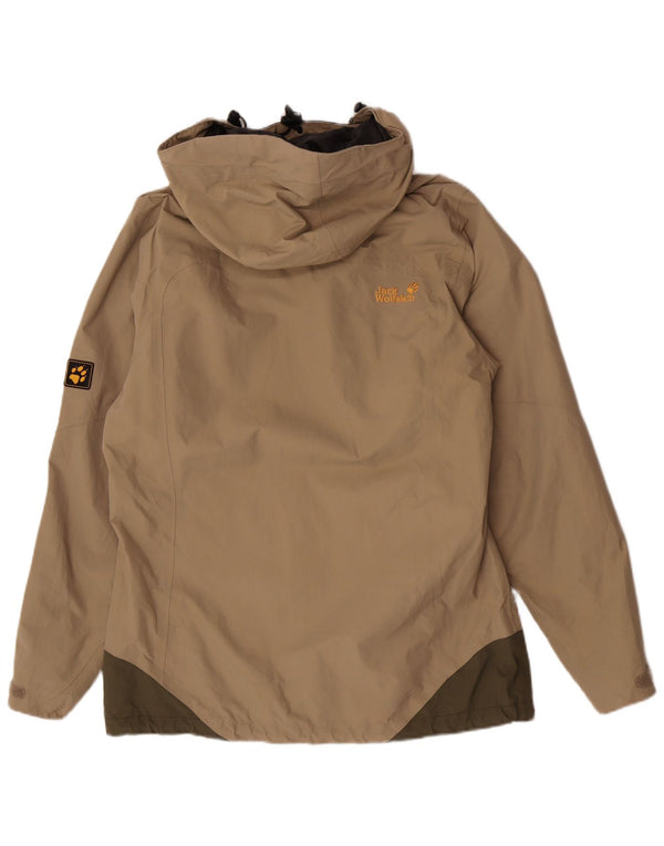 Jack Wolfskin Veste de pluie à capuche pour femme UK 12/14 Beige moyen Colourblock