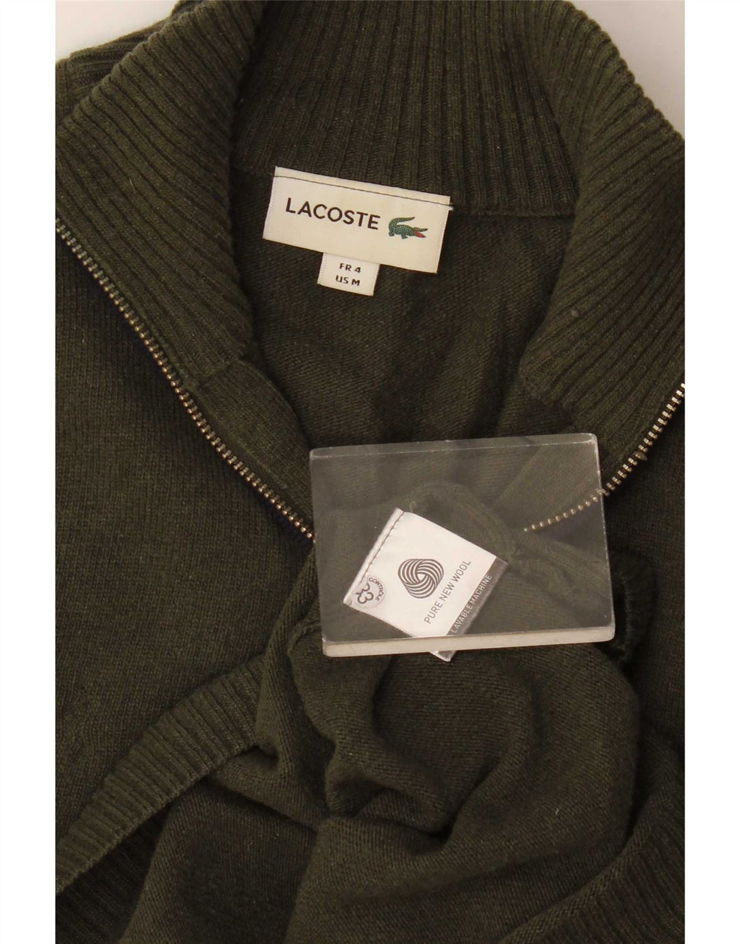 Lacoste Pull col zippé pour homme Taille 4 Kaki moyen Laine neuve