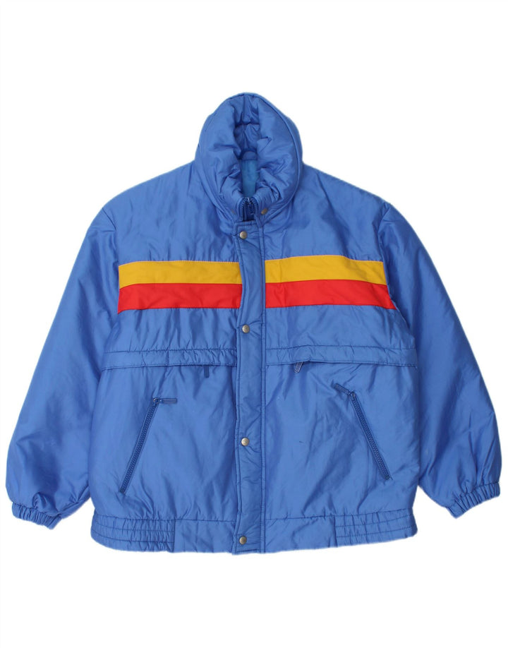 VINTAGE Veste rembourrée à capuche pour homme UK 36 Petit Bleu Colorblock Polyamide