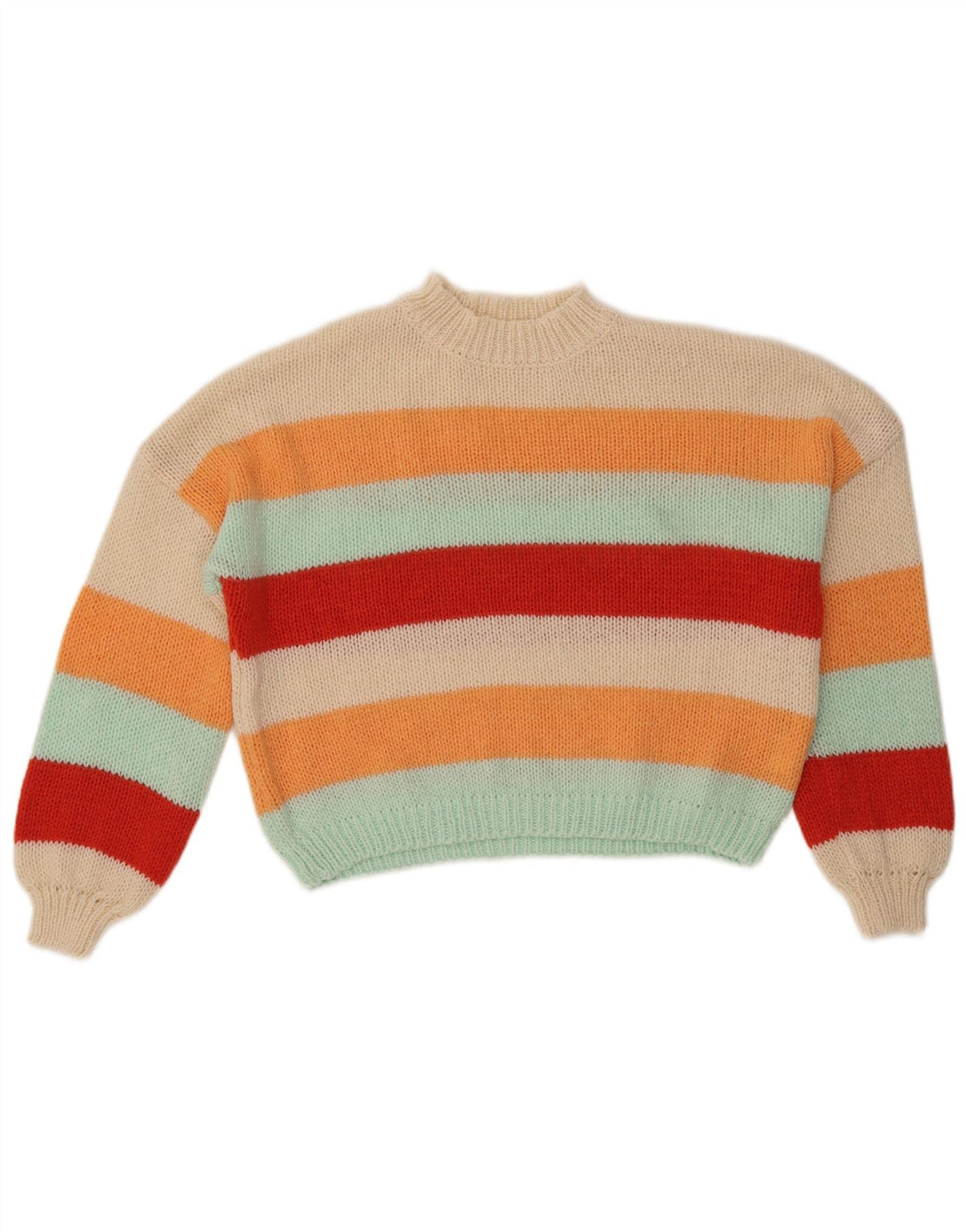 VINTAGE Pull col roulé femme UK 10 Petit Multicolore
