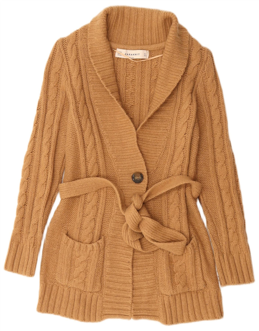 Zara Cardigan Femme Pull UK 10 Petit Nylon Marron