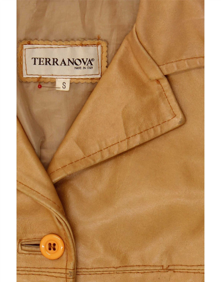 Terranova Veste blazer en cuir à 4 boutons pour femme UK 10 Petit Beige