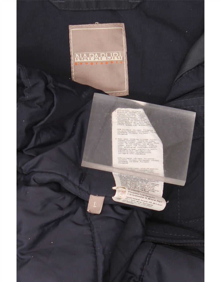 Napapijri Veste anorak graphique à capuche pour homme UK 40 Large Bleu Marine Polyamide