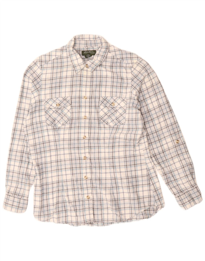 EDDIE BAUER Chemise Femme UK 16 Grand Coton à Carreaux Gris