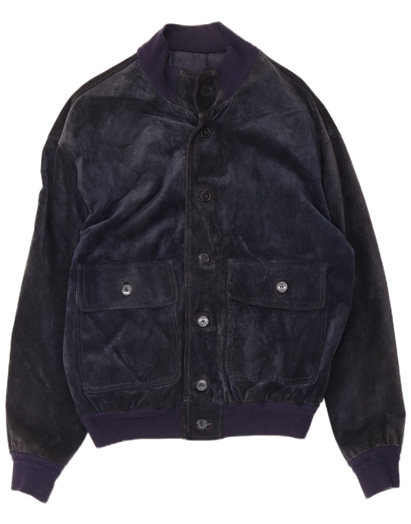 Bayside Veste bomber en daim pour homme UK 40 Grand cuir bleu marine