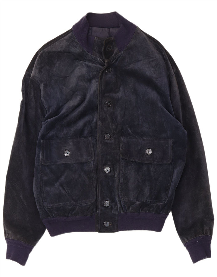 Bayside Veste bomber en daim pour homme UK 40 Grand cuir bleu marine