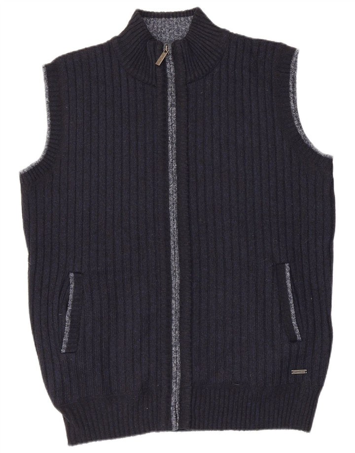 Pierre Cardin Pull Cardigan sans Manches Homme Bleu Marine Moyen Polyester