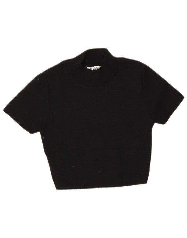 Zara Pull court à manches courtes et col rond pour femme UK 8 Small Noir