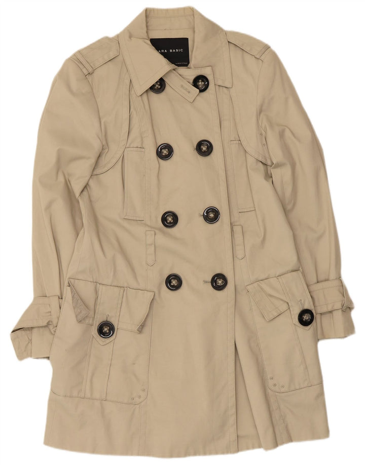 Zara Femme Trench Coat UK 14 Grand Nylon Beige