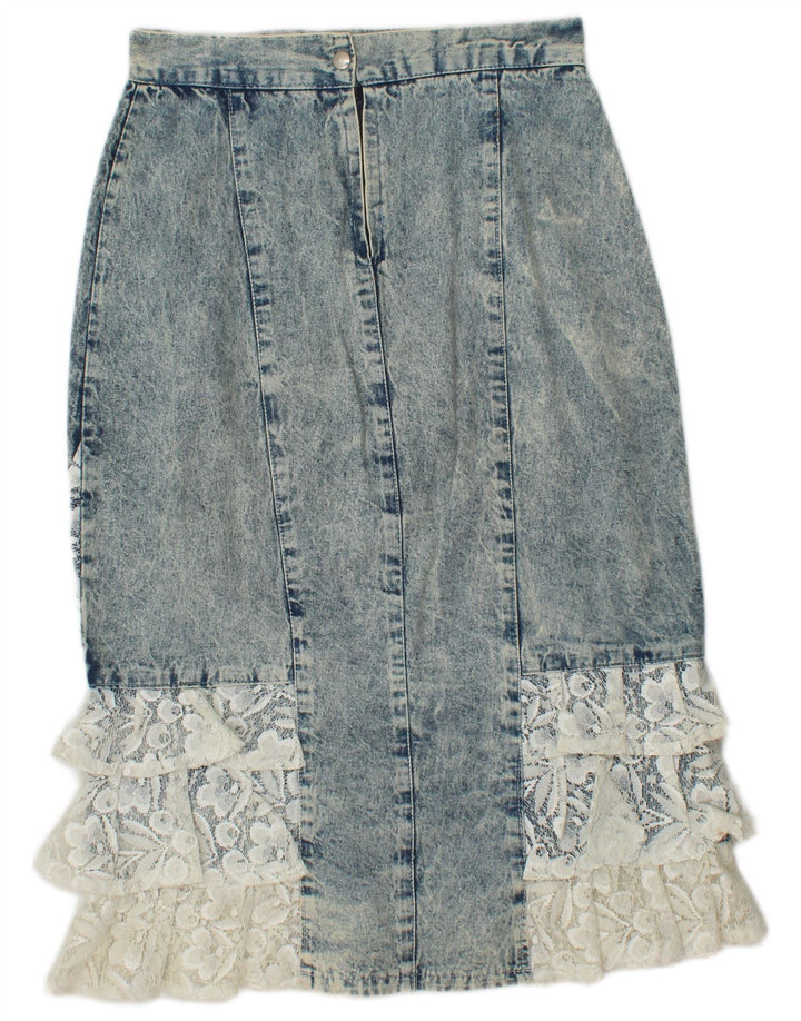 VINTAGE Jupe trompette en jean pour femme IT 42 Medium W26 Bleu Floral