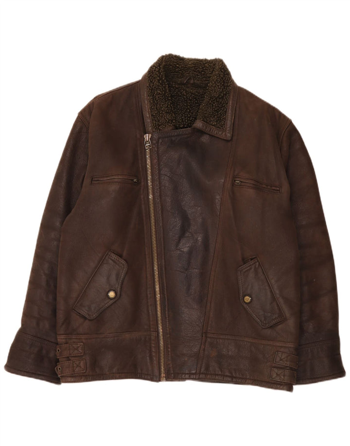 Veste en cuir Sherpa homme vintage UK 40 Grand Marron