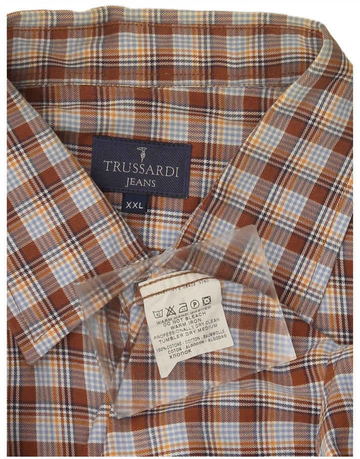 Trussardi Jeans Chemise Homme 2XL Marron Carreaux Coton
