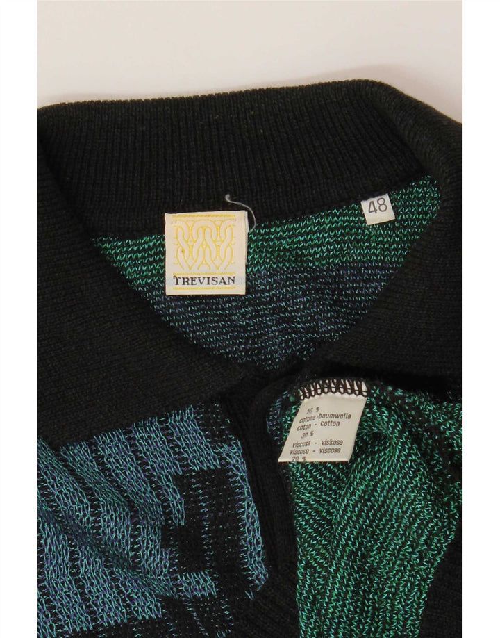 vintage Homme Motif Abstrait Polo Neck Jumper Sweater IT 48 Medium Multico