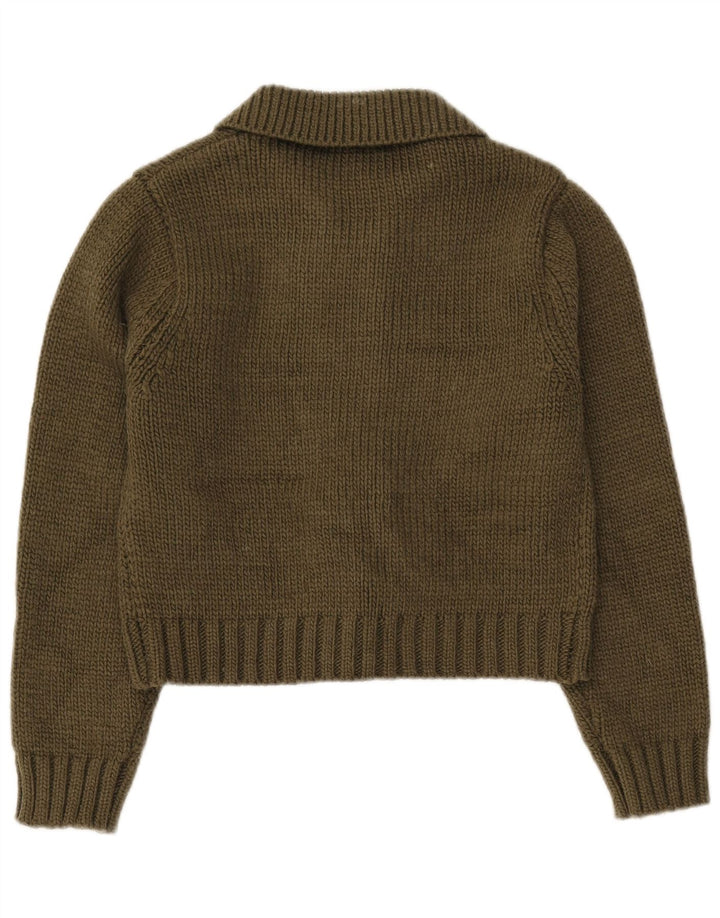 Zara Womens Crop Cardigan Sweater UK 16 Large Kaki Polyester