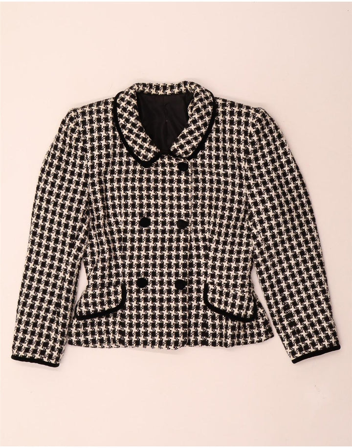 vintage Femme Double Breasted Blazer Veste UK 14 Moyen Noir Pied-de-poule